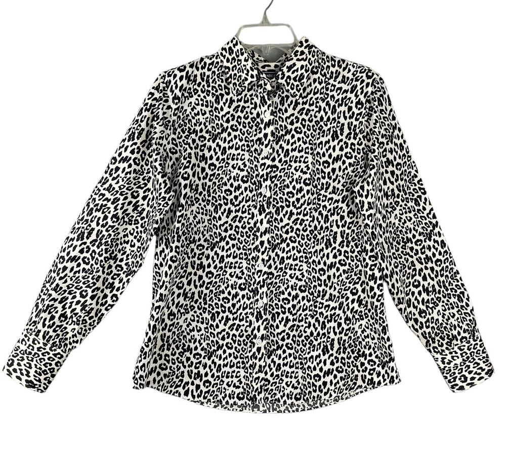 NWT Lands' End Women's 8 Button Up Dress Shirt No Iron Supima Cotton Leopard